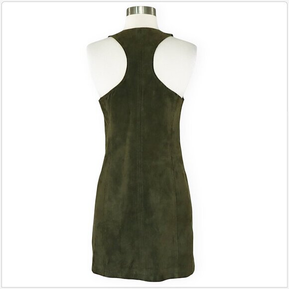 Cooperative UO Paulina Olive Green Suede Leather Button Down Mini Jumper Dress S - Picture 4 of 5